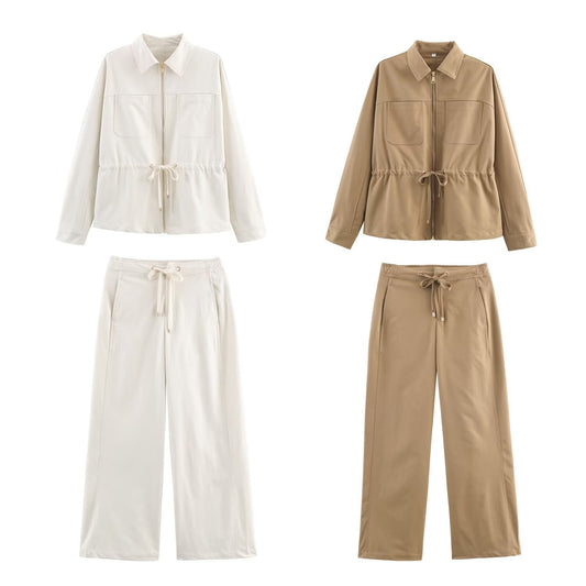 suit Women's 2 pieces adjustable waist design lapel Coat+Pants