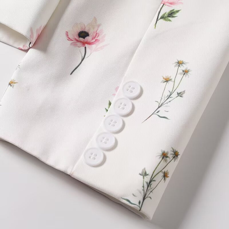 Women's new fashion with Belt loose print Button-up suit jacket