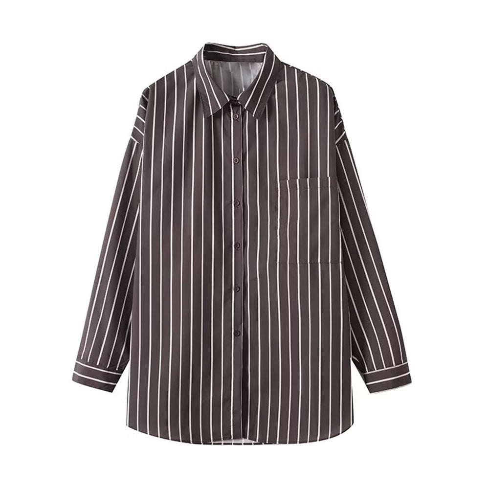 Women's new fashion loose single breasted vertical striped shirt