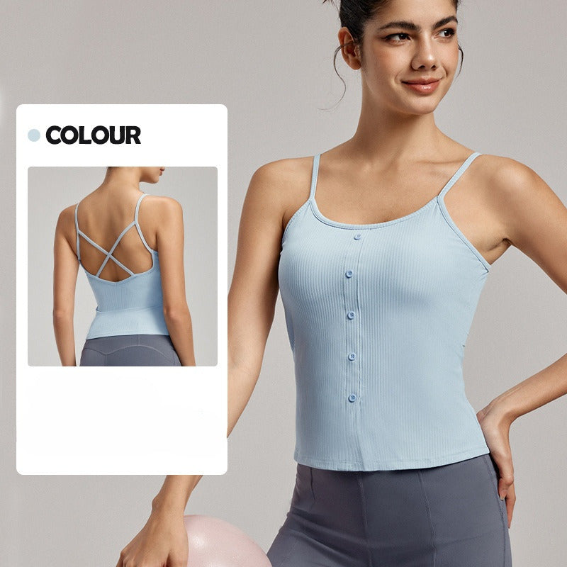 Women's New Fashion Joker Thin Shoulder Strap Vest with Chest Pad Sexy Back Yoga Bra Vest