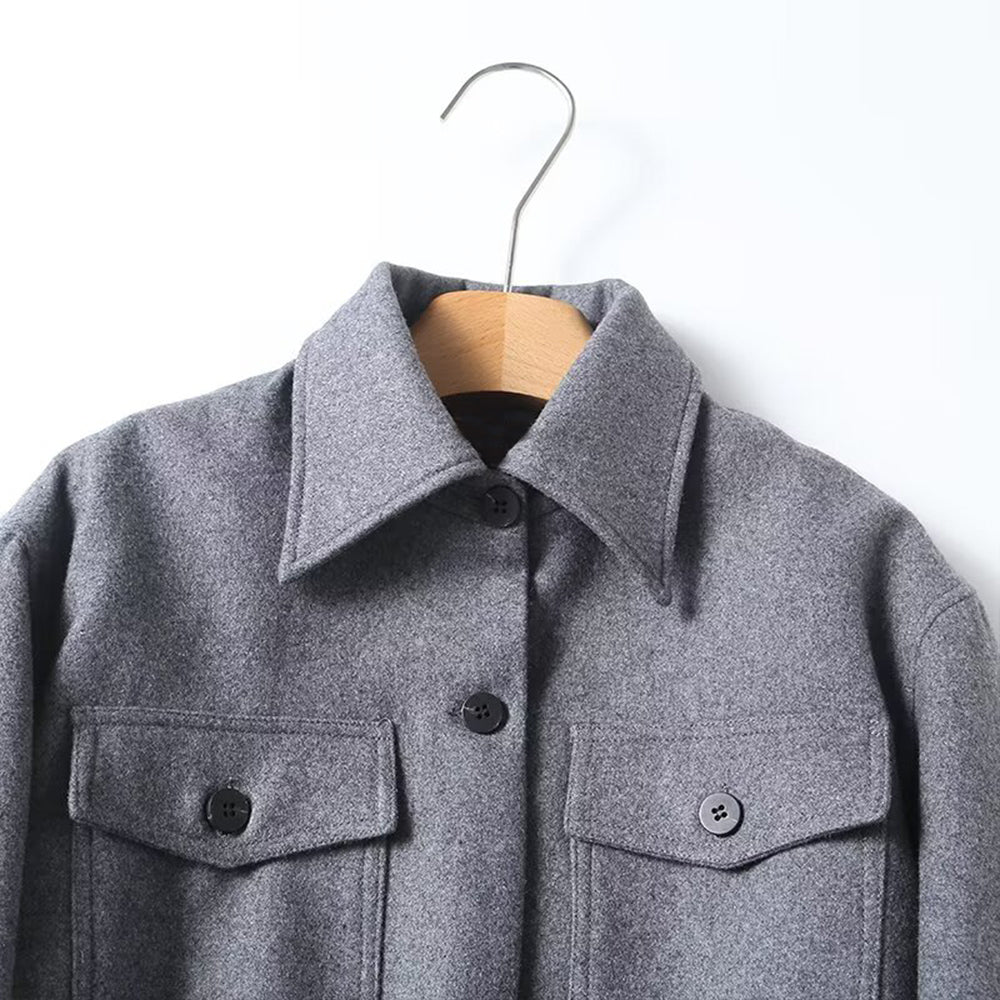 Women's with Belt wool blended flannel shirt Coat