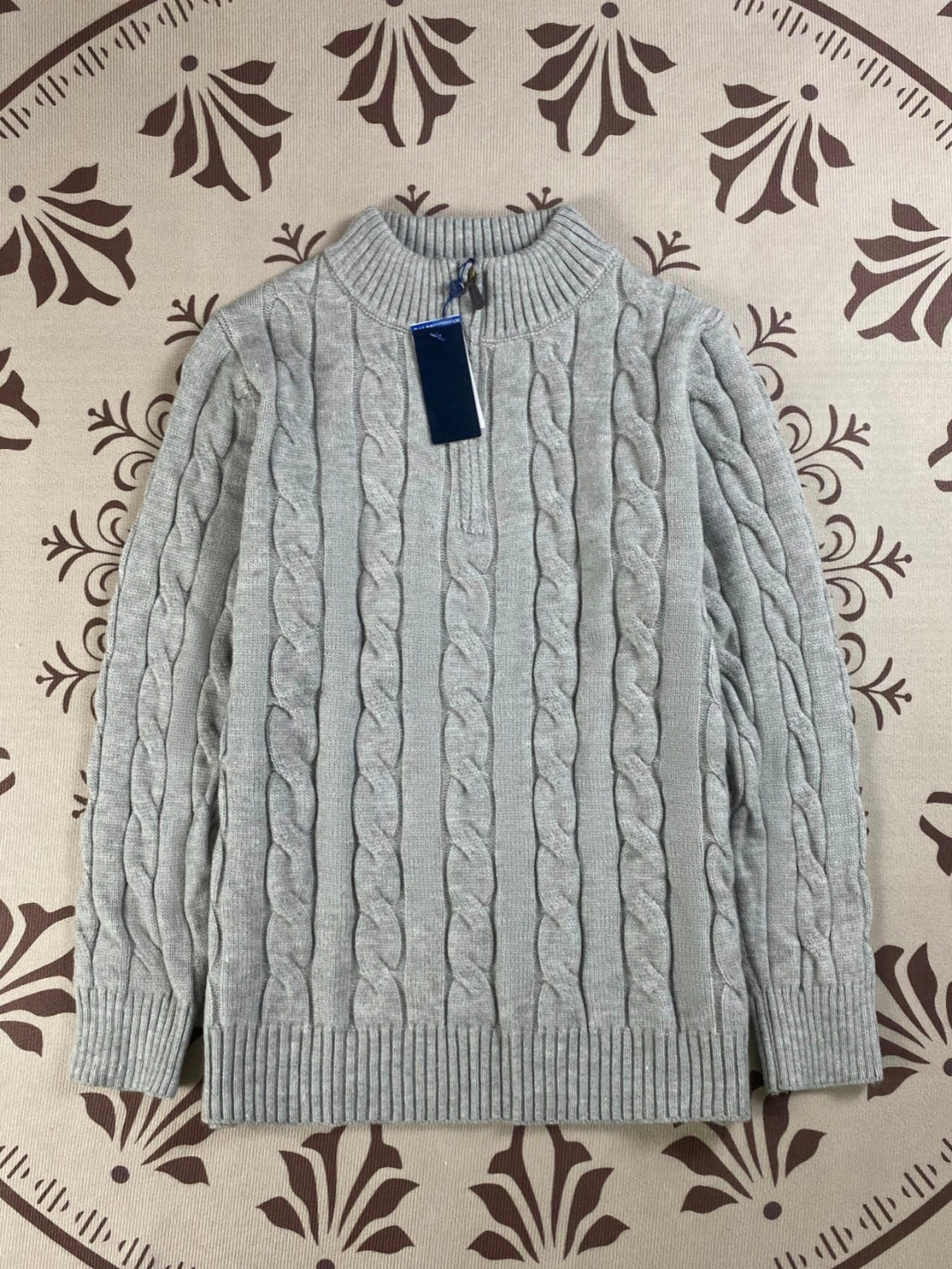 סוודר סריגים לגברים ולנשים עם רקמת ג'וקר בעיצוב חצי רוכסן