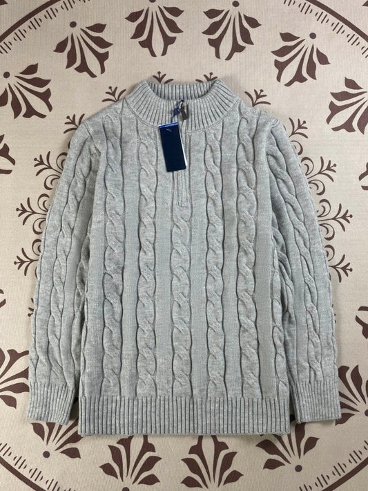 סוודר סריגים לגברים ולנשים עם רקמת ג'וקר בעיצוב חצי רוכסן