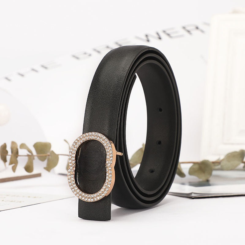 Women's New Temperament Joker Rhinestone Buckle Decoration with Belt with A Box