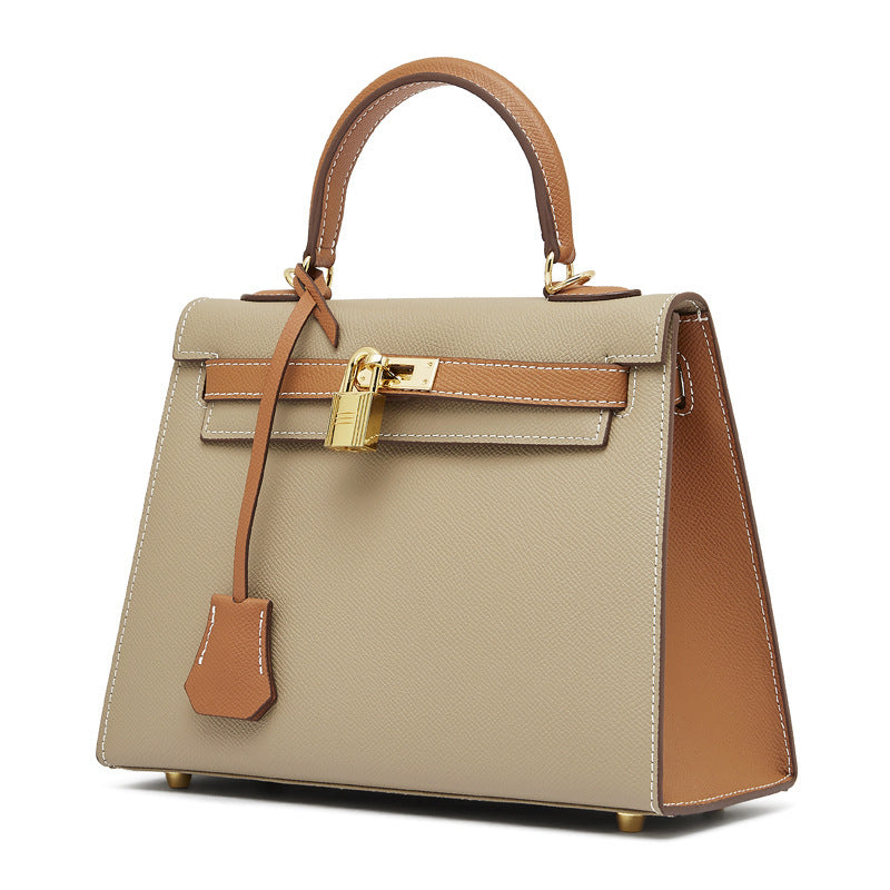 Women's New Leather Color Matching Design Palm Print Shoulder Messenger Bag Fashion Joker Handbag.