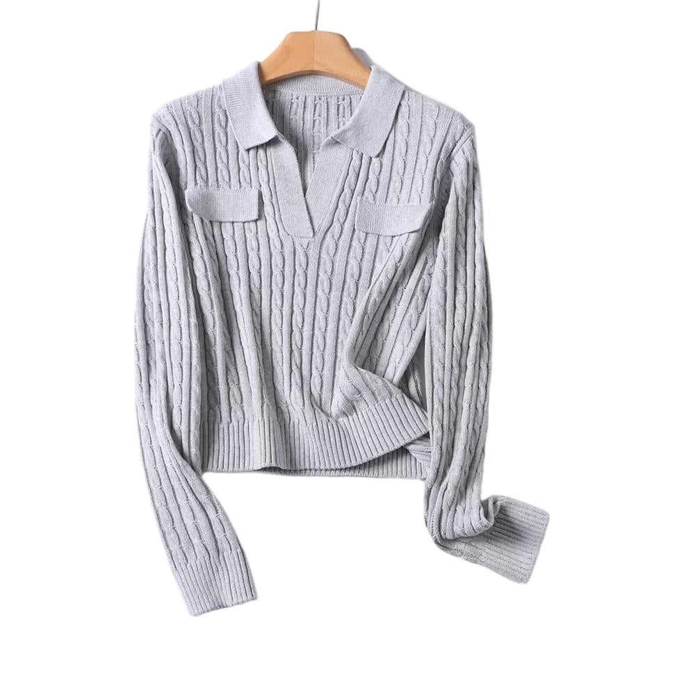 Women's 2025 new fashion striped polo collar knitted sweater