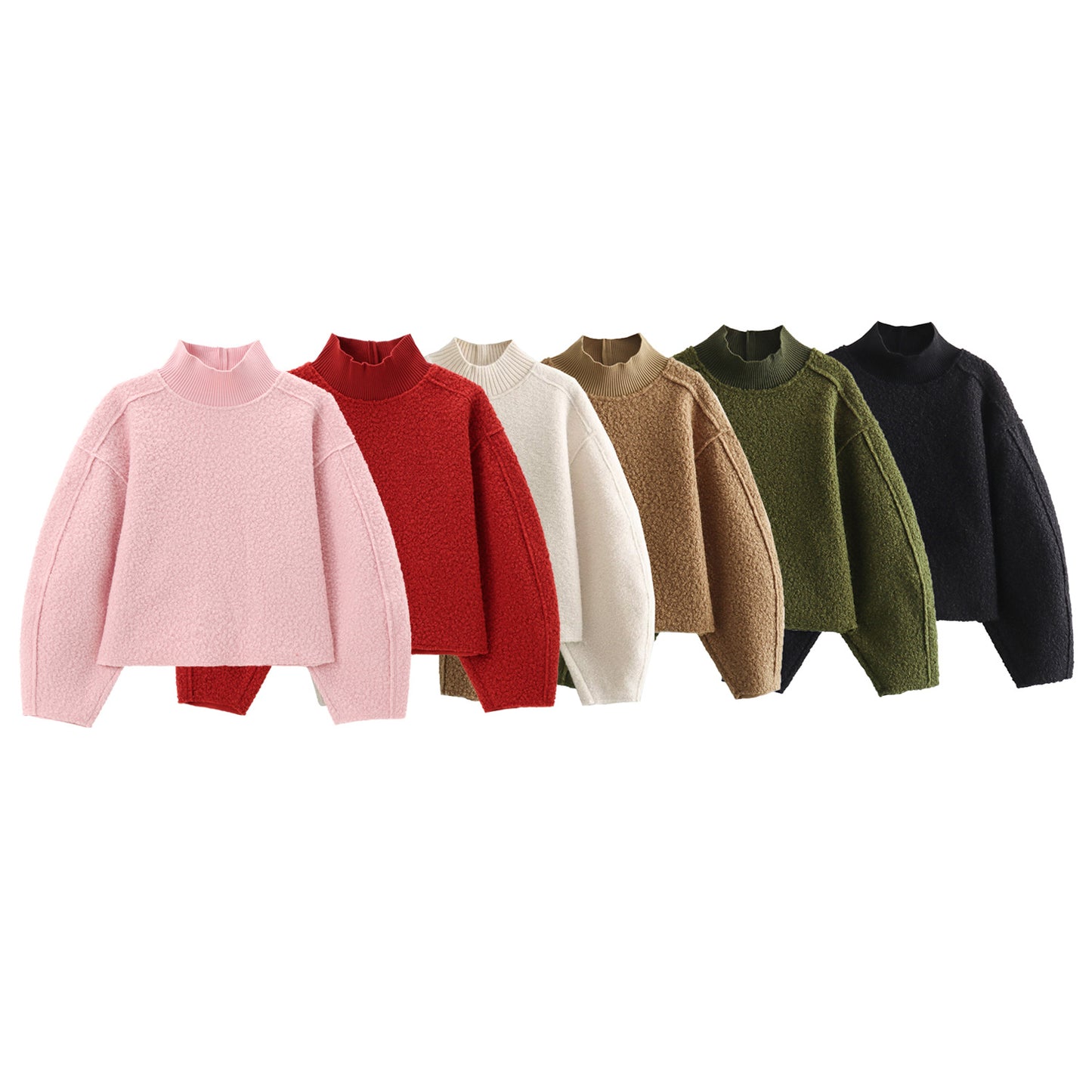 Women's short standing collar woolen sweatshirt