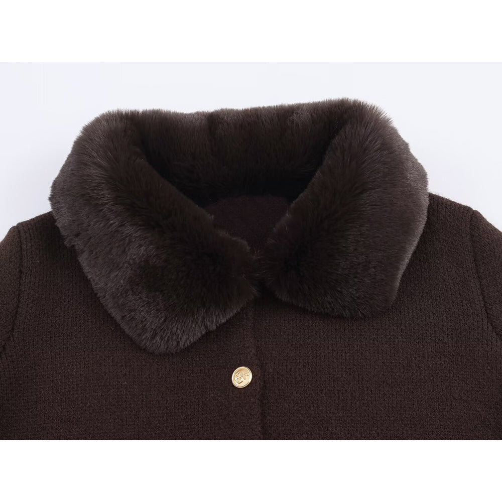 Women's artificial fur effect lapel knitted Coat