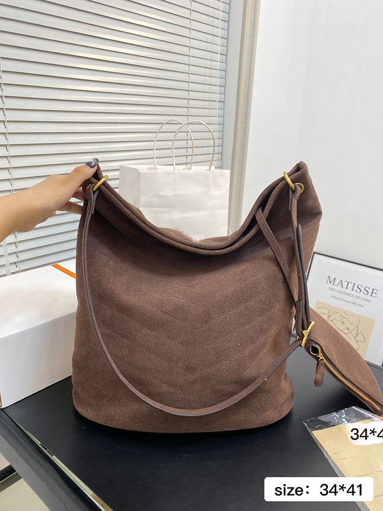 Women's new Joker large-capacity suede bucket bag shoulder underarm bag