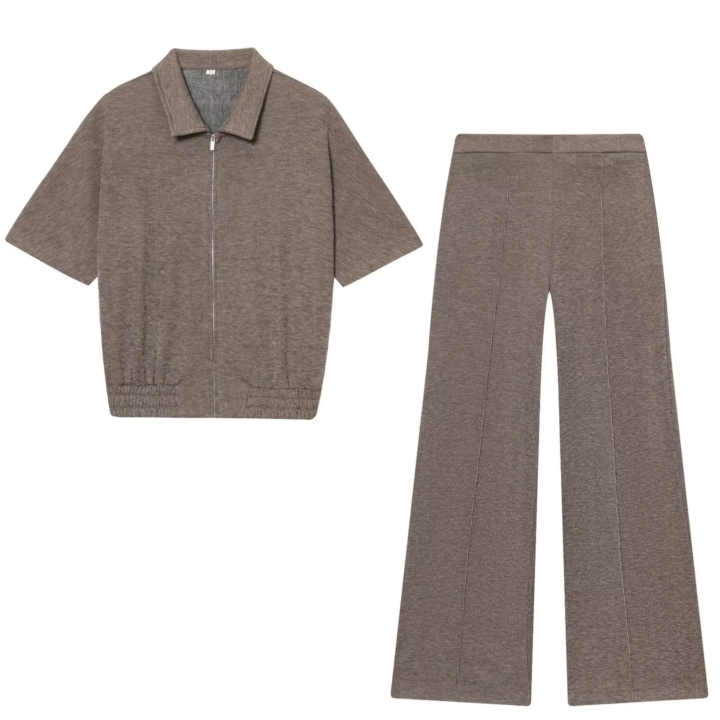 suit Women's 2 pieces soft textured short sleeved zipper top+Pants