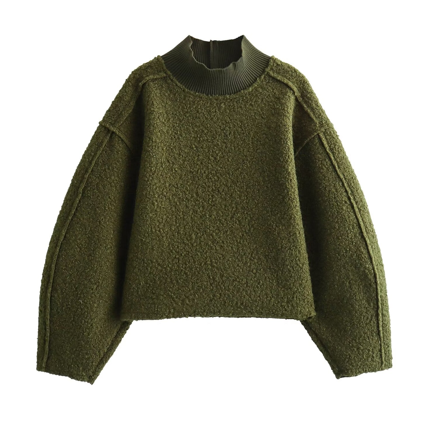 Women's short standing collar woolen sweatshirt