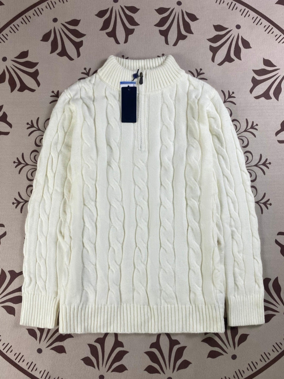 סוודר סריגים לגברים ולנשים עם רקמת ג'וקר בעיצוב חצי רוכסן