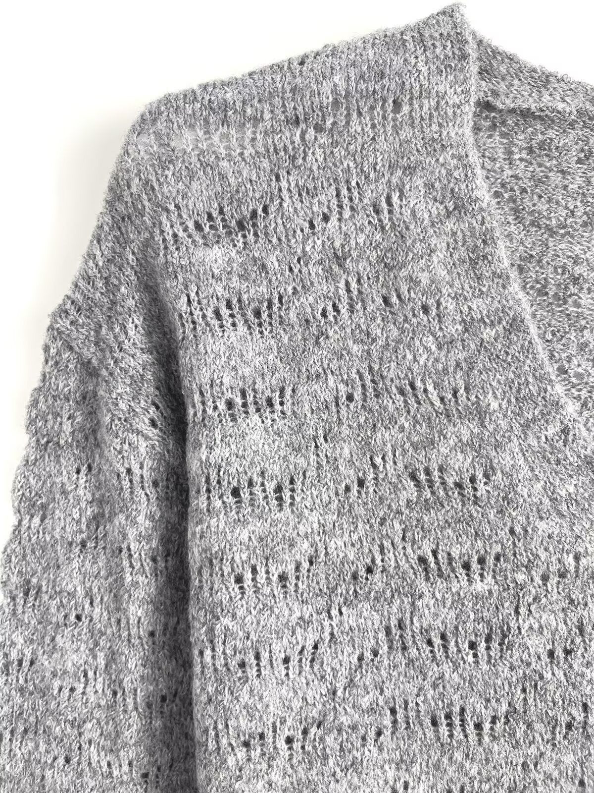 קרדיגן סרוג עם צווארון V וטלאים בסגנון תחרה אופנתי חדש לנשים