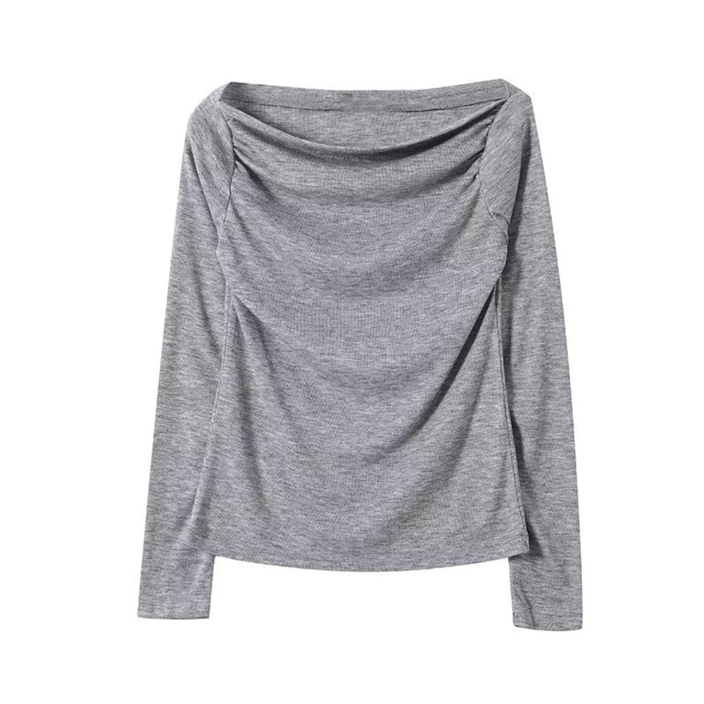 Women's new fashion long sleeved pleated knitted T-shirt top