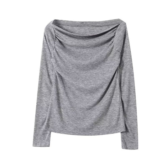 Women's new fashion long sleeved pleated knitted T-shirt top
