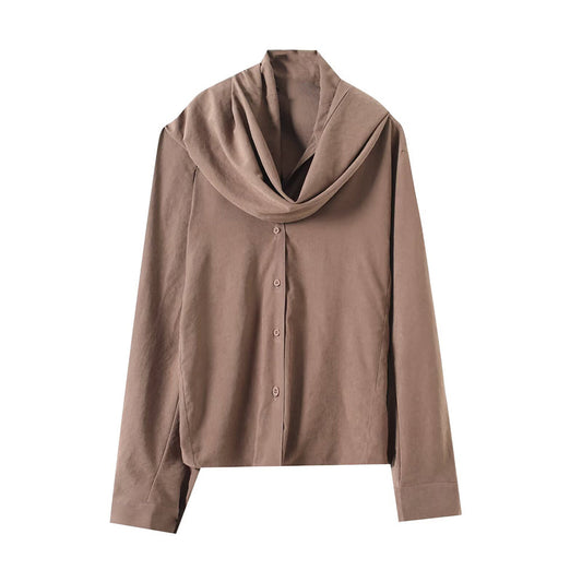 Women's new fashion scarf collar design casual long sleeved shirt