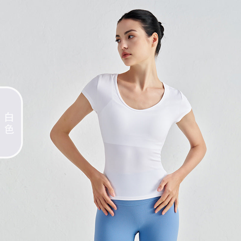 Women's New Comfortable Sports Short-sleeved Fitness Jacket Leisure Yoga Clothes Advanced Waist Slimming Yoga T-shirt