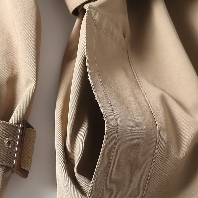 Women's with Belt long style double breasted windbreaker Coat