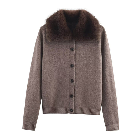 Women's new faux fur effect lapel knitted Coat