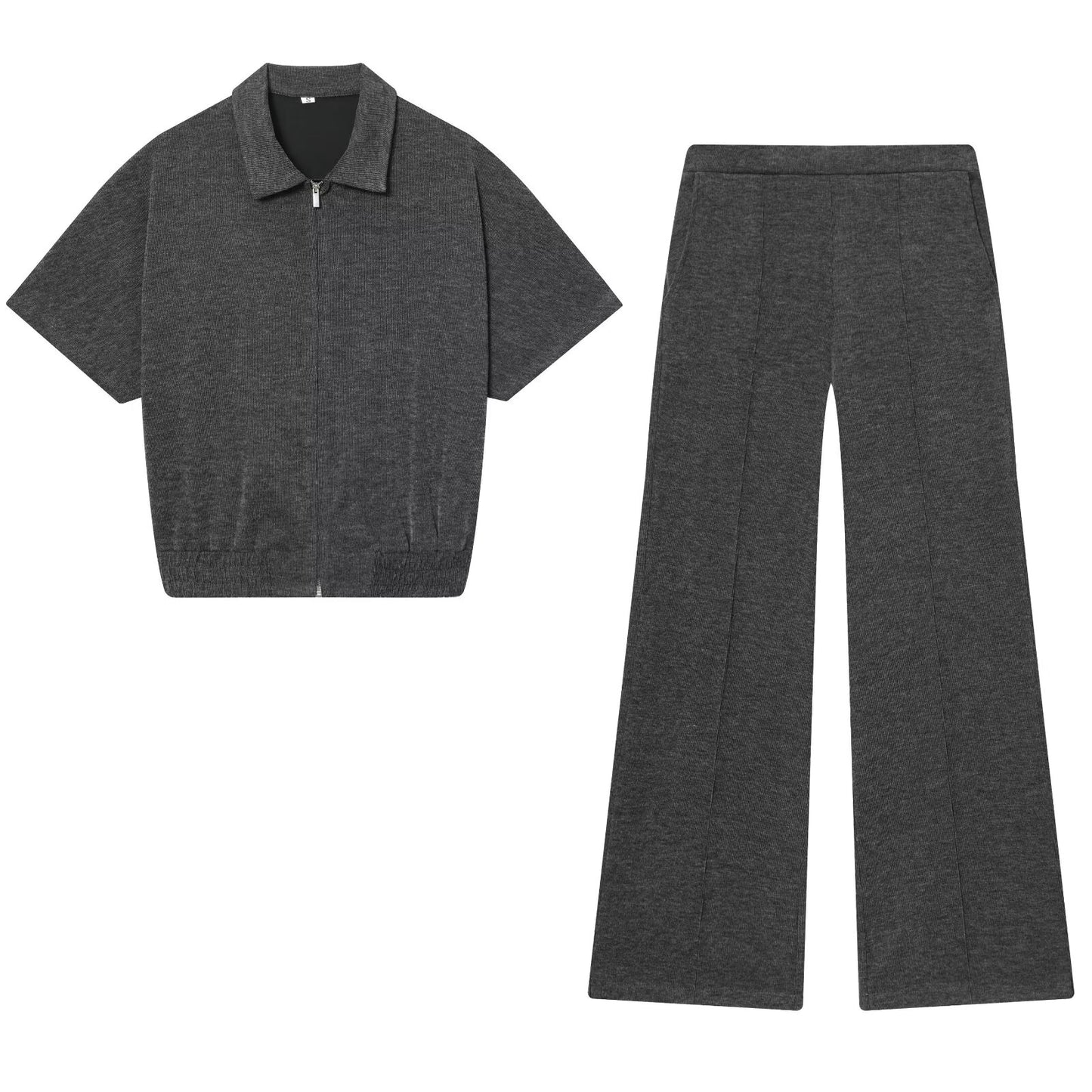 suit Women's 2 pieces soft textured short sleeved zipper top+Pants