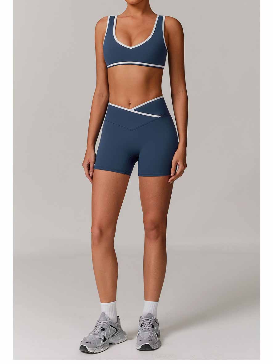 Women's New Cross-waist Sports Suit Female Contrast Backless Tight Nude Yoga Suit Running Fitness Yoga Suit