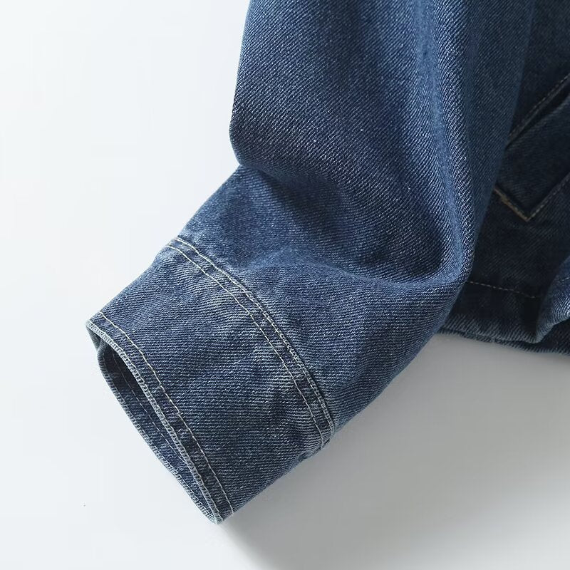 Women's casual short O Neck denim jacket Coat