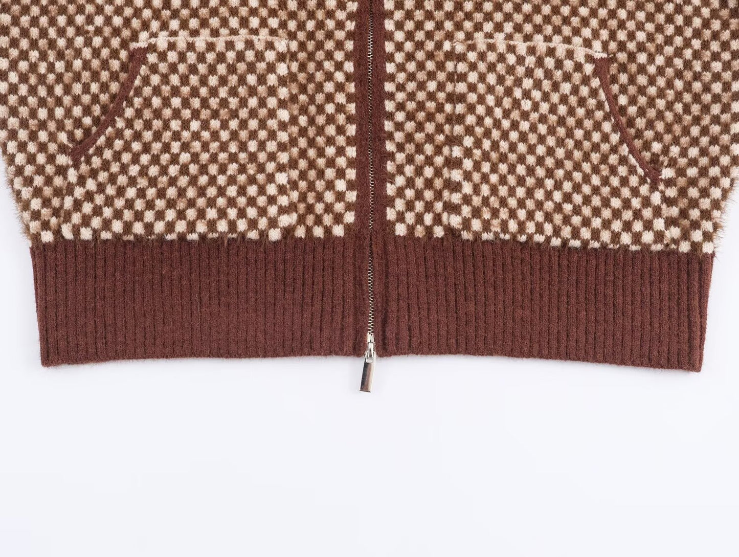 Women's new faux fur effect stand collar knitted Coat