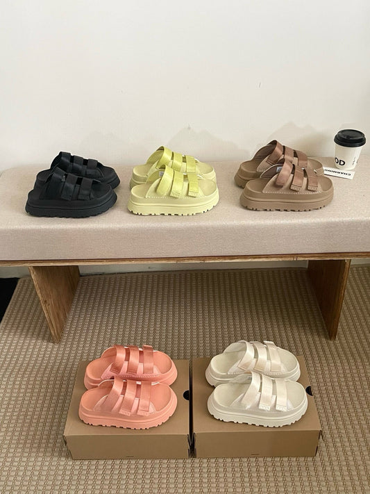 Women's New Fashion Joker Casual Thick-soled Hook and Loop Soft-soled Candy-colored Slippers and Sandals Have A Shoe Box.