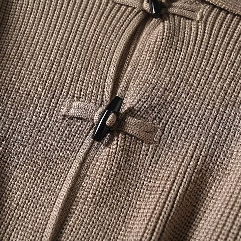 Women's new fashion casual cow horn button coarse knitted cardigan