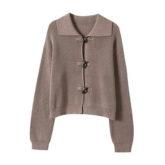 Women's new fashion casual cow horn button coarse knitted cardigan