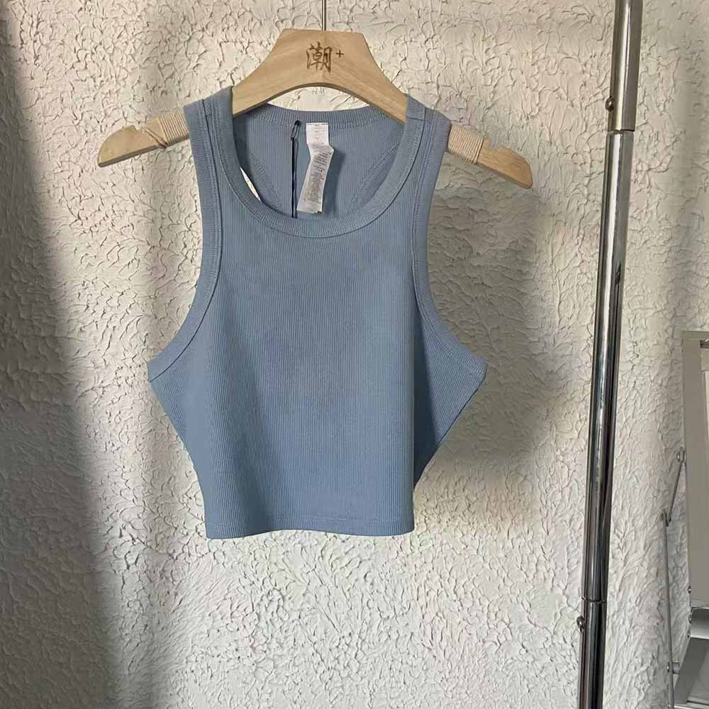 Women's new fashion Joker short yoga clothing sports vest knitted thread fitness running back sling top.