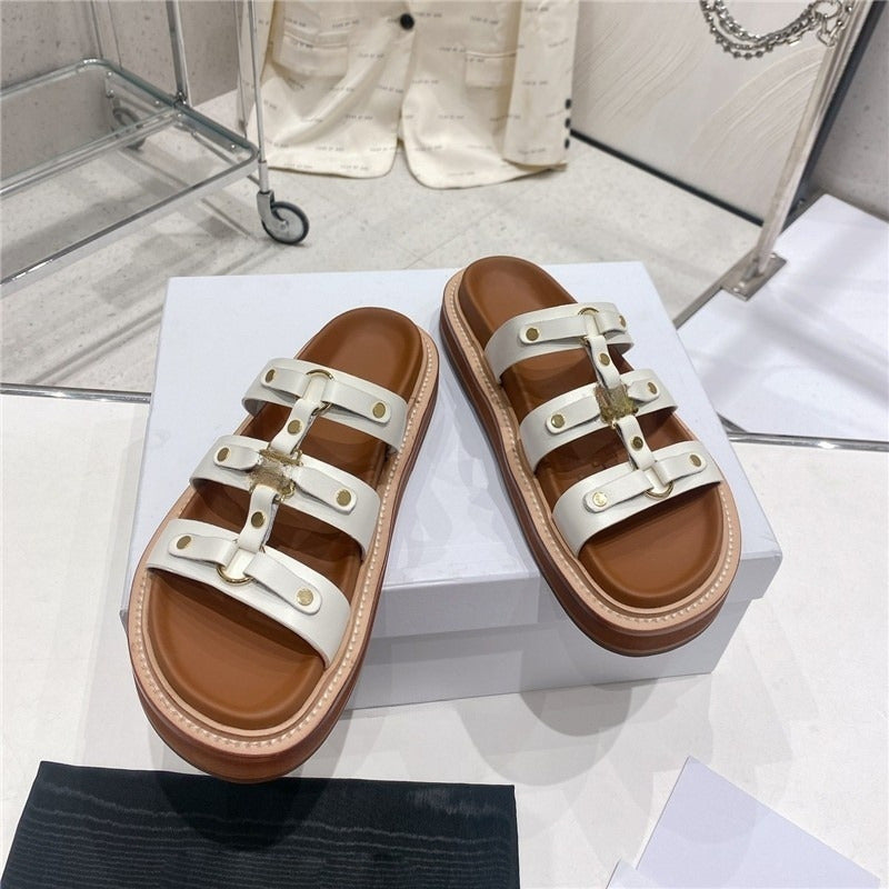 Women's Leisure Joker 2025 Summer New Platform Roman Slippers Flat Slippers Platform Slippers.