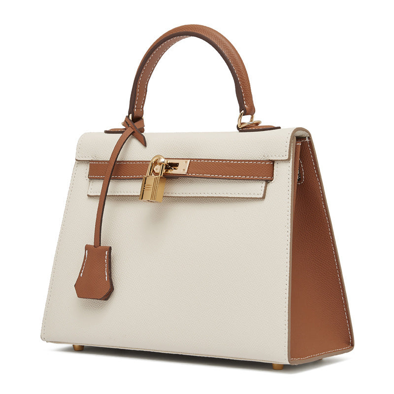 Women's New Leather Color Matching Design Palm Print Shoulder Messenger Bag Fashion Joker Handbag.