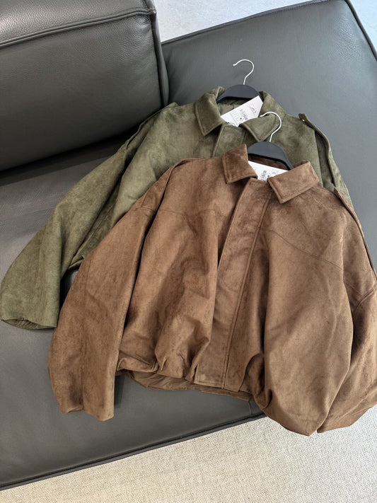 מעיל טיסה מעור זמש דש מזדמן חדש לנשים