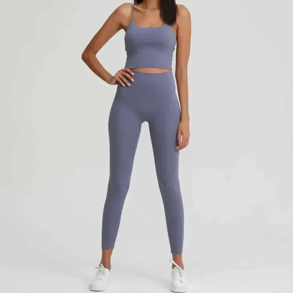 Women's Explosions Sanding Nude High Waist Yoga Suit Women's Fitness Suit Beauty Back Sports Bra.