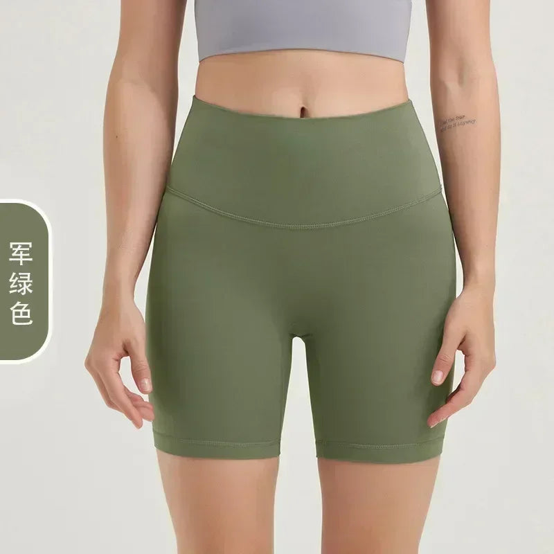 Double-sided sanding yoga pants female Europe and the United States high waist hip peach hip sports shorts fitness pants three-p