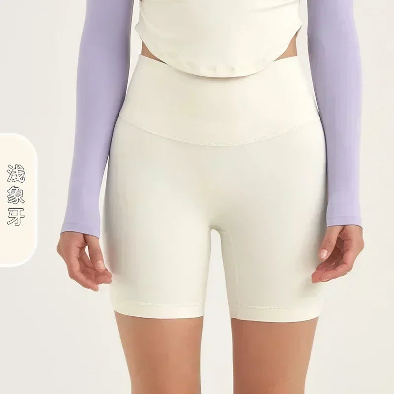 Double-sided sanding yoga pants female Europe and the United States high waist hip peach hip sports shorts fitness pants three-p