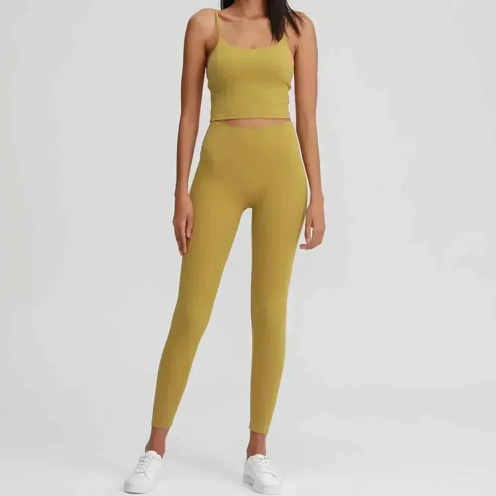 Women's Explosions Sanding Nude High Waist Yoga Suit Women's Fitness Suit Beauty Back Sports Bra.