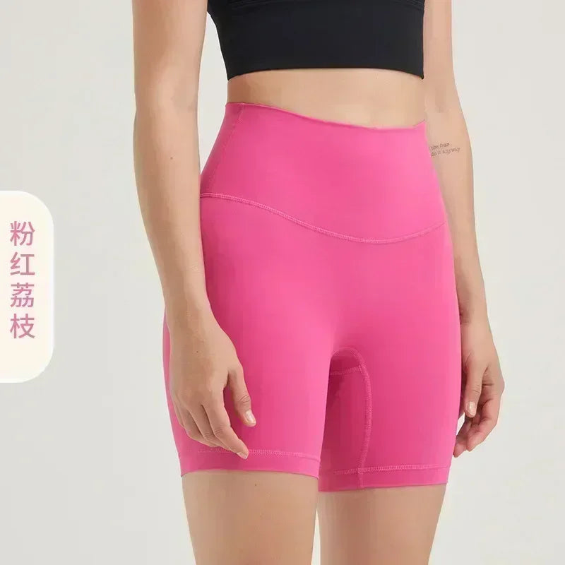 Double-sided sanding yoga pants female Europe and the United States high waist hip peach hip sports shorts fitness pants three-p