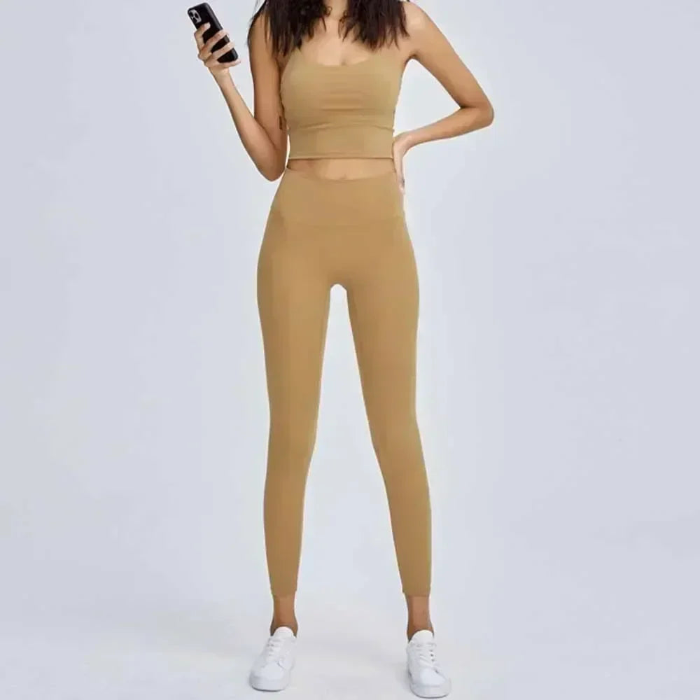 Women's Explosions Sanding Nude High Waist Yoga Suit Women's Fitness Suit Beauty Back Sports Bra.