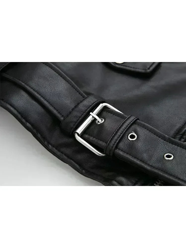 Women 2025 Autumn New Fashion Imitation Leather Loose Jacket Coat Vintage Long Sleeve Zipper Female Outerwear Chic Tops