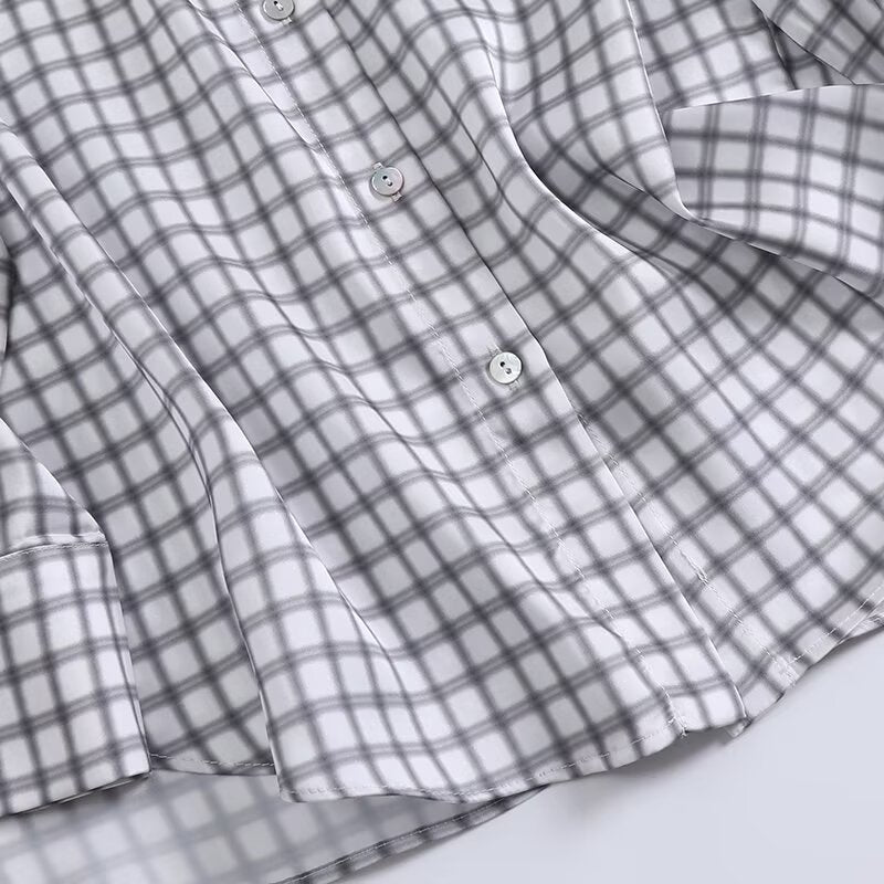 Women's new fashion long sleeved checkered shirt