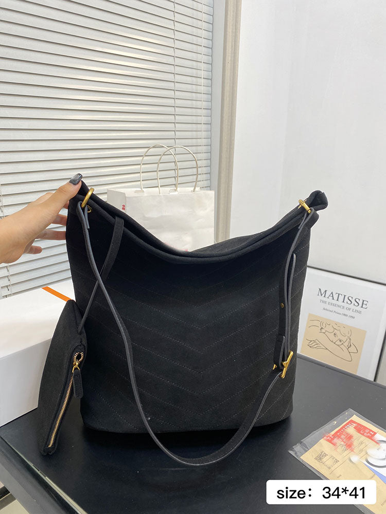 Women's new Joker large-capacity suede bucket bag shoulder underarm bag