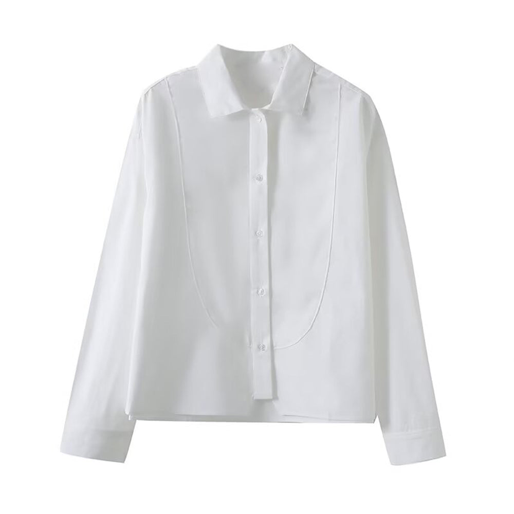 Women's new fashion Interior style patchwork short long sleeved shirt