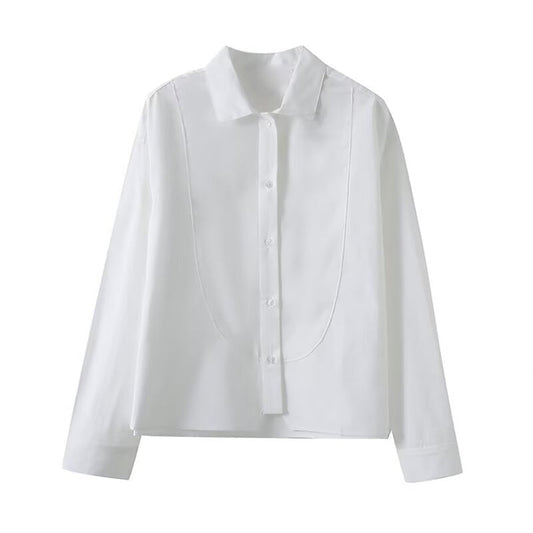 Women's new fashion Interior style patchwork short long sleeved shirt