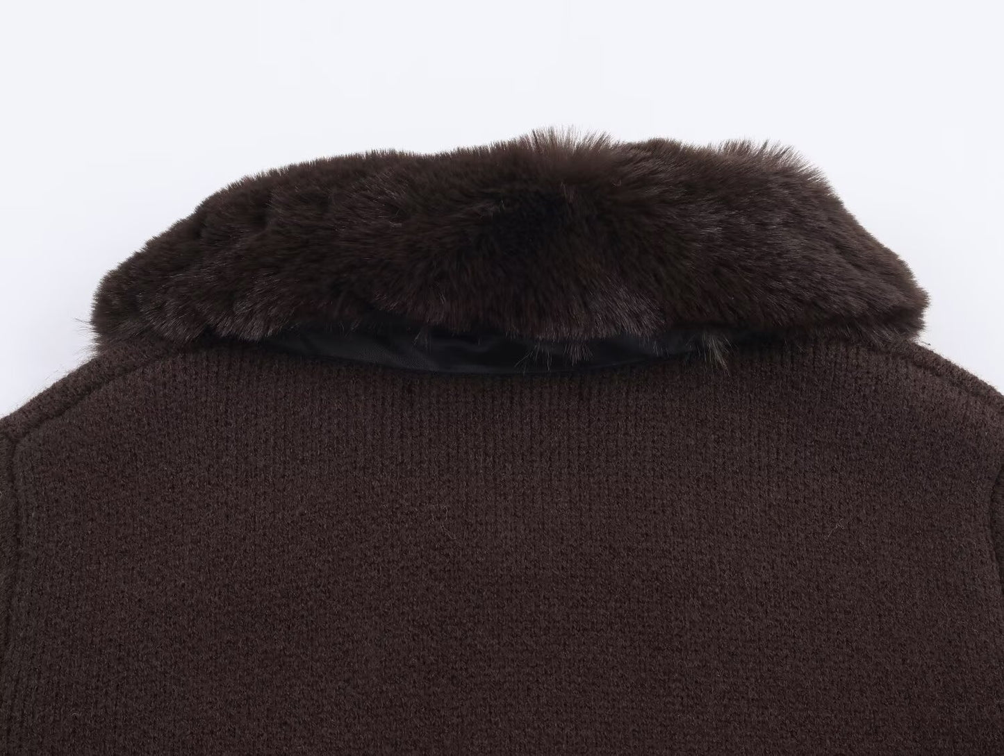 Women's artificial fur effect lapel knitted Coat