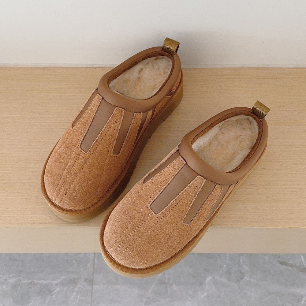 Women's sunflower thick-soled semi-trailer snow boots have a shoe box