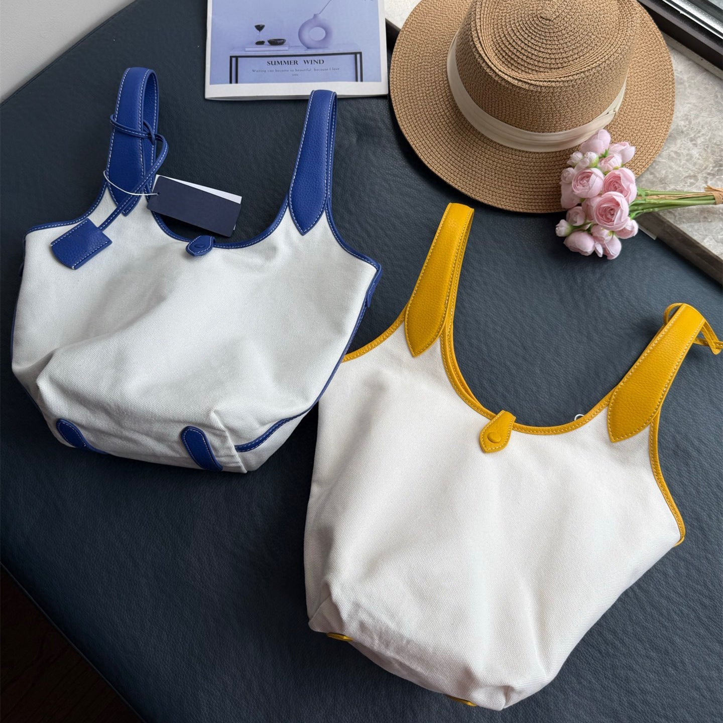 Women's new Joker bucket bag canvas color matching design embroidery crossbody bag