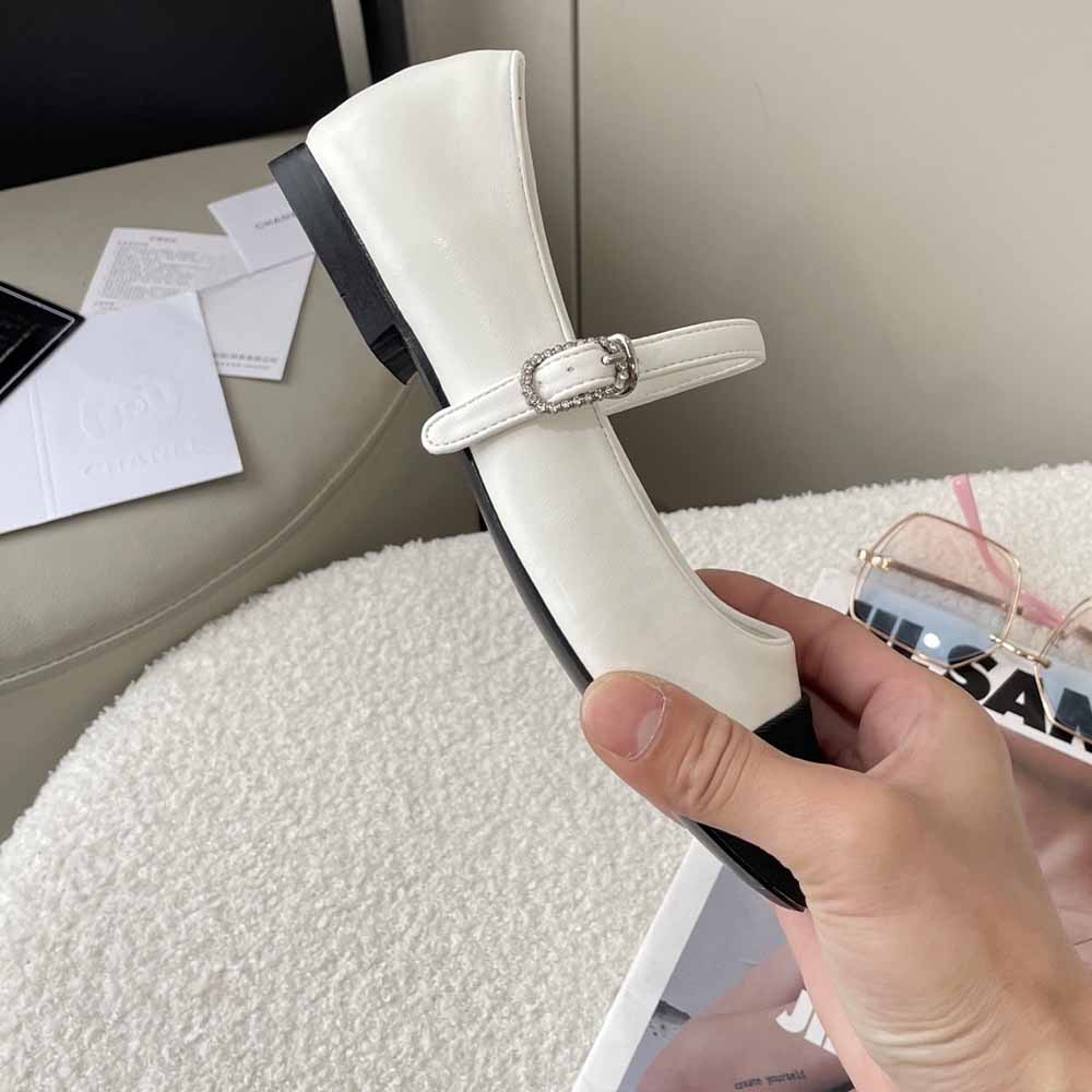 Women's New Fashion Joker Round Head Contrast with Bare Instep Mary Jane Thin Shoes Have A Shoe Box.