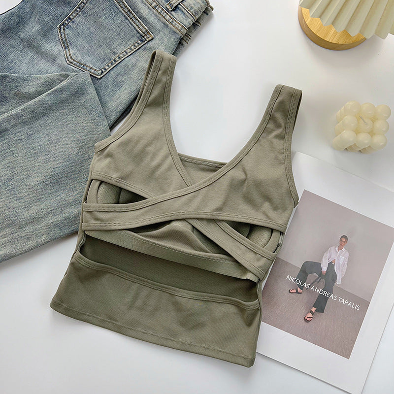 Women's New Joker Camisole with Chest Cushion Cross Waist Wear Slim Jacket